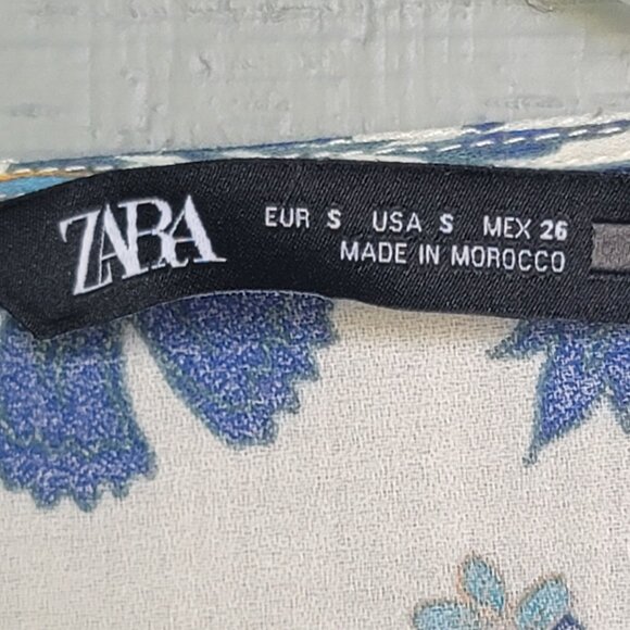 Zara Floral Print Long Puffed Balloon Sleeve  Tie Front Cropped Blouse . Size S - Picture 8 of 8